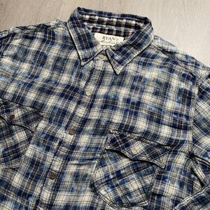 Ryan Michael Shirt Mens XL Blue Plaid Snap Button Distressed Western Flannel